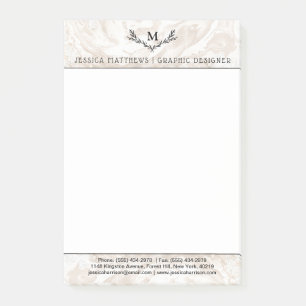 Post-it® Couronne de monogramme de marbre moderne