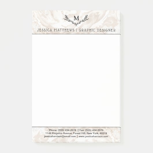 Post-it® Couronne de monogramme de marbre moderne (Devant)