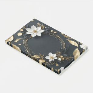 Post-it® Couronne florale élégante noire blanche et or Mari