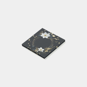 Post-it® Couronne florale élégante noire blanche et or mari