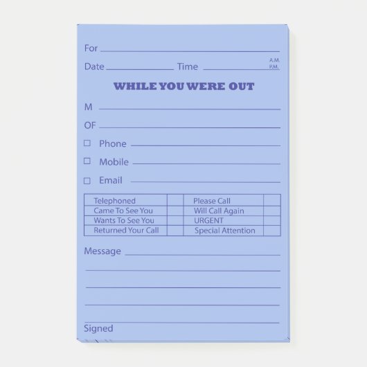 Post-it® Courrier bleu de message téléphonique il est (Devant)