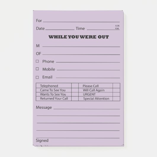 Post-it® Courrier pourpre de message téléphonique il est (Devant)