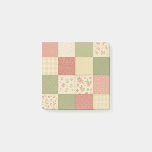 Post-it® Courtepoint patchwork vert rose floral ferme rusti (Devant)