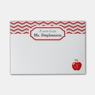 Post-it® Coute Red Chevron Apple Monogramme Note de l'ensei