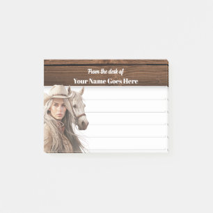 Post-it® Cowgirl portant Stetson aquarelle cheval ouest