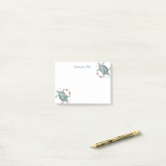 Post-it® Crabe bleu aquarelle (Sur un bureau)