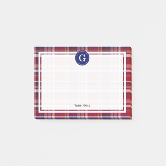 Post-it® Cranberry Red Navy Blue Wt Madras Plaid 1IR encadr (Devant)