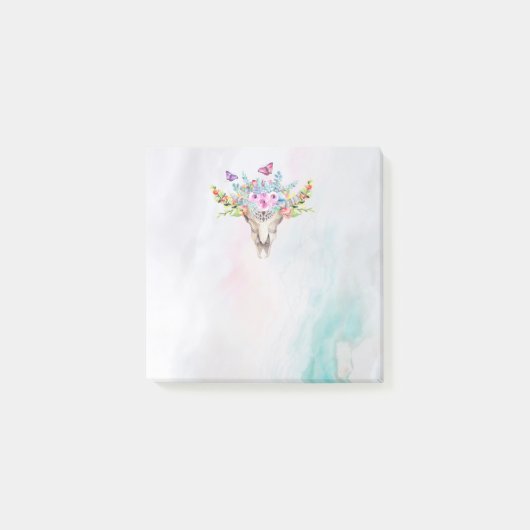 Post-it® Crâne animal Boho avec papillons et fleurs (Devant)