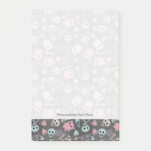 Post-it® Crânes, coeurs sur arrière - plan noir (Devant)