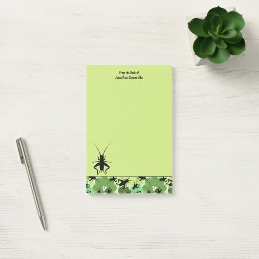 Post-it® Cricket Floral modèle vert noir personnalisé (Bureau)