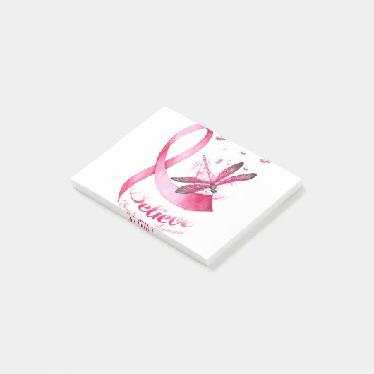 Post-it® Croire Dragonfly Pink Ribbon Cancer du sein (Incliné)