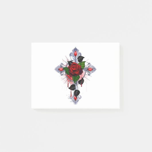 Post-it® Croix d'argent avec une rose rouge (Devant)