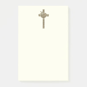 Post-it® Croix d'or avec religieux élégant de colombe et de