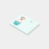 Post-it® Cupcake bleu mignon avec visage Kawaii (Incliné)
