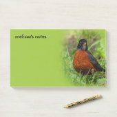 Post-it® Curieux oiseau-chanteur américain Robin dans l'her (Sur un bureau)