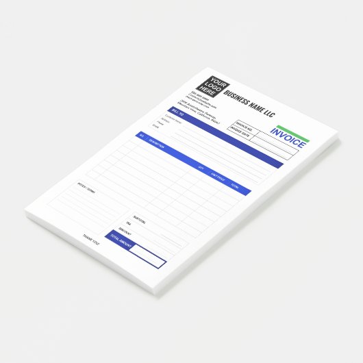 Post-it® Custom Logo Small Business Invoice Receipt Pad (Incliné)