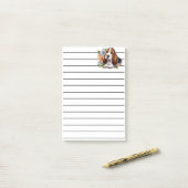 Post-it® Cute Basset Hound Chiot assis avec des fleurs (Sur un bureau)