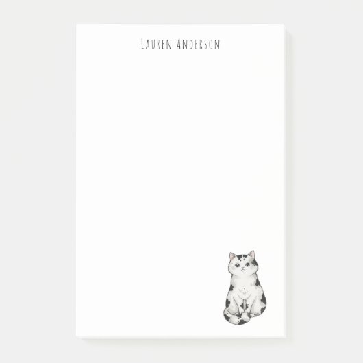 Post-it® Cute black and white whimsical Cat Notepad (Devant)