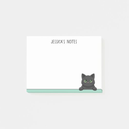 Post-it® Cute Black Cat Peeking Mint Personalized (Devant)