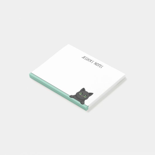 Post-it® Cute Black Cat Peeking Mint Personalized (Incliné)