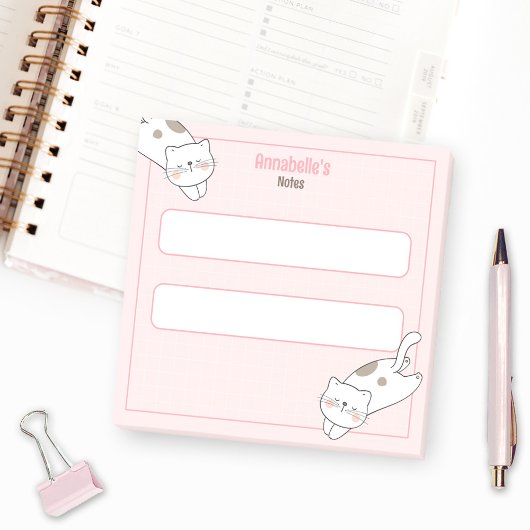 Post-it® Cute Blanc Chat Kitten Kitty Graph Rose Nom de la