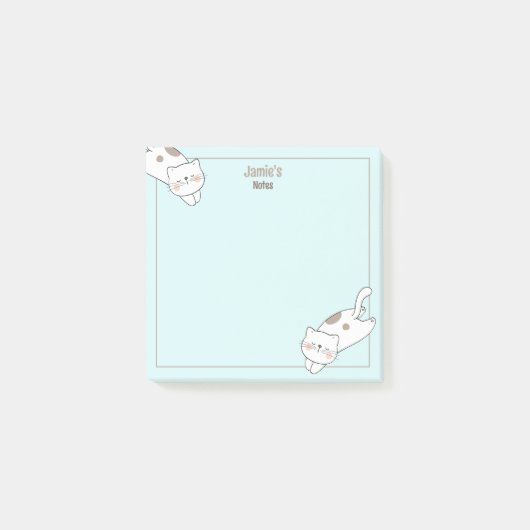 Post-it® Cute Blanc Chat Kitten Kitty Nom bleu (Devant)
