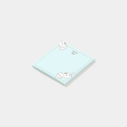 Post-it® Cute Blanc Chat Kitten Kitty Nom bleu (Incliné)