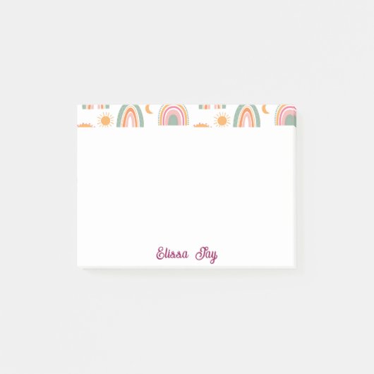 Post-it® Cute Boho Rainbow Motif Nom personnalisé (Devant)