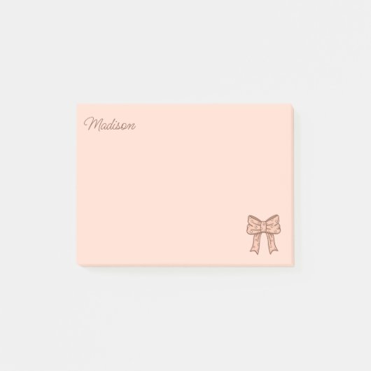 Post-it® Cute Bow Preppy Coquette Girly Pink With Name  (Devant)