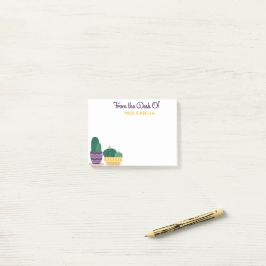 Post-it® Cute Cactus Post It Notes pour les enseignants (Sur un bureau)