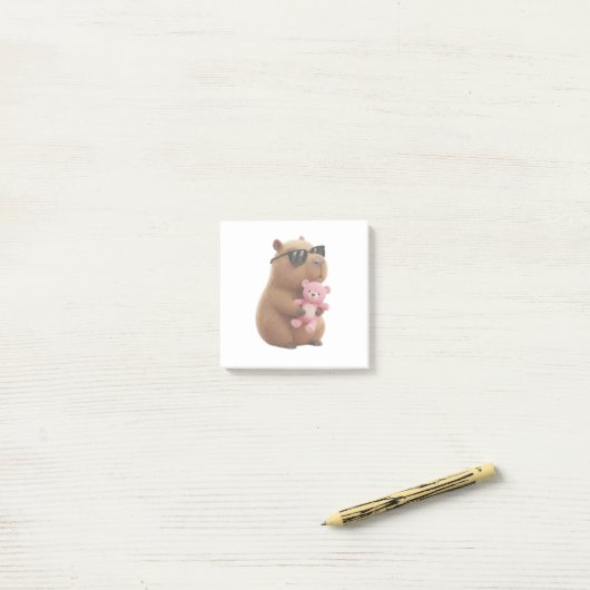 Post-it® Cute Capybara Hugging Teddy Bear Post-it Notes (Sur un bureau)