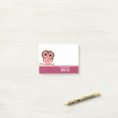 Post-it® Cute Cartoon Chouette rose Personnalisée (Sur un bureau)