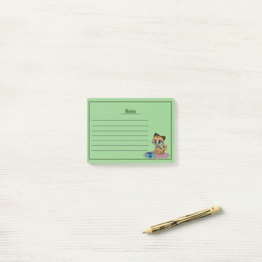 Post-it® Cute Chat avec lignes Post-it Notes (Sur un bureau)