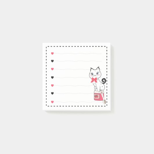 Post-it® Cute Chat Coeurs rose Fille (Devant)