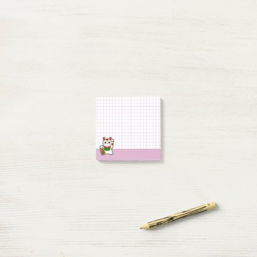 Post-it® Cute Chat Lucky (Sur un bureau)