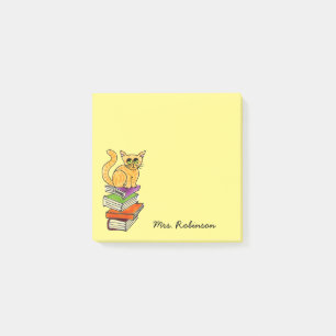 Post-it® Cute Chat sur Pile de Livre Nom de l'enseignant Ja