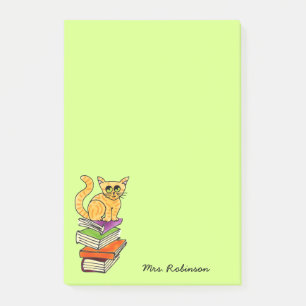 Post-it® Cute Chat sur Pile de Livre Nom de l'enseignant Ve