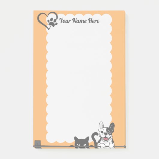 Post-it® Cute Chien Chat Paw Coeur Orange (Devant)