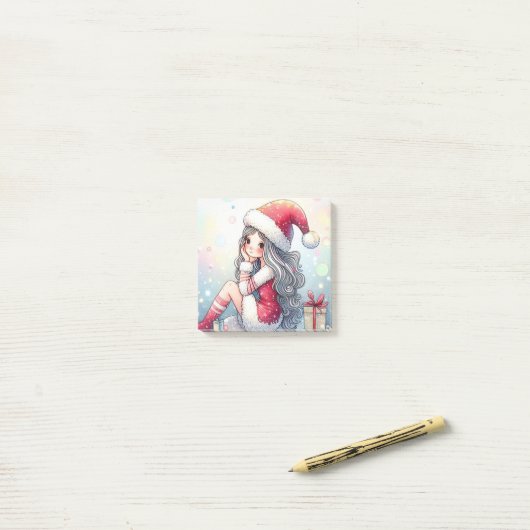 Post-it® Cute Christmas Girl post-it note (Sur un bureau)