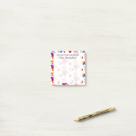Post-it® Cute Custom School Enseignant Fox (Sur un bureau)