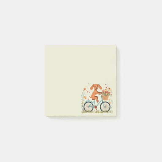 Post-it® Cute Dachshund Dog Biking Spring Flowers (Devant)
