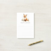 Post-it® Cute fox cub watercolor name lined (Sur un bureau)