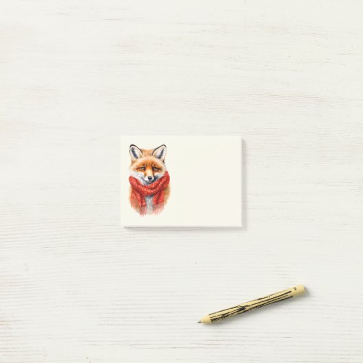 Post-it® Cute Fox in a Red Scarf Autumn Image (Sur un bureau)