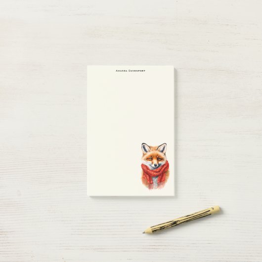 Post-it® Cute Fox in a Red Scarf Autumn Image (Sur un bureau)