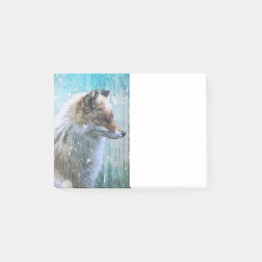 Post-it® Cute Furry Fox sur Blue Grunge Arrière - plan (Devant)