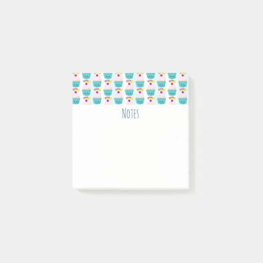 Post-it® Cute gâteau bleu avec Motif de visage Kawaii (Devant)