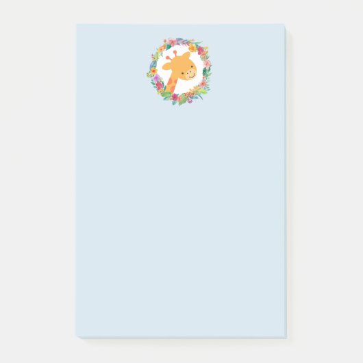 Post-it® Cute Giraffe avec une aquarelle fleurie Wreath (Devant)