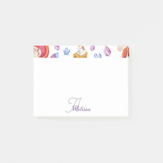 Post-it® Cute Girl Rose Rainbow Star Nom Monogram Unicorn (Devant)