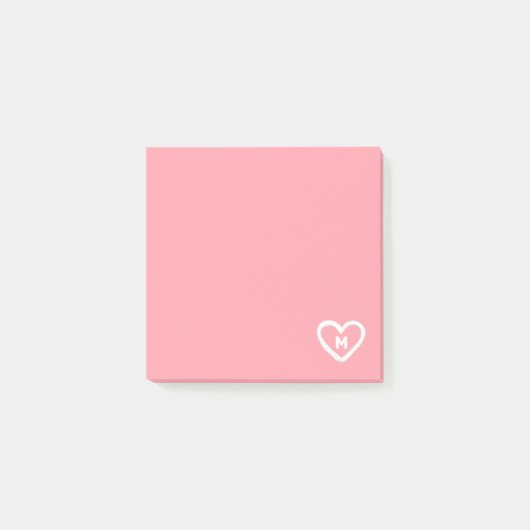 Post-it® Cute Girly Pastel Coeur rose Monogramme initial (Devant)