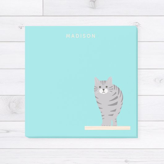 Post-it® Cute Grey Tabby Chat Bleu Notes avec nom